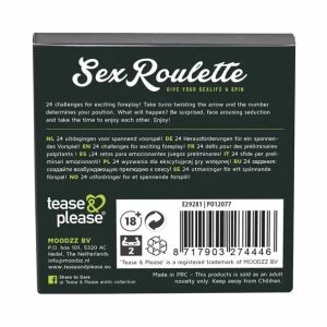 Opakowanie gry Tease and Please Sex Roulette Foreplay, instrukcje w wielu językach - Prezent dla dorosłych