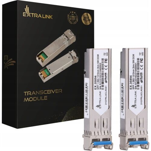 Extralink SFP 1.25G 2-pack | SFP modul | 1,25 Gbps, LC/UPC, 1310 nm, 2km, egymódú, DOM 133270509