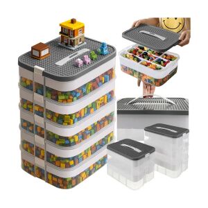 Építőkocka Tároló - 5 szintes, 35L, Átlátszó műanyag rekeszekkel