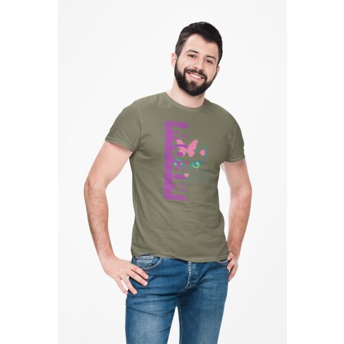 D&B Férfi/Unisex Póló ST00207 Meow Katonai zöld-Méret M 133488011 - Férfi póló