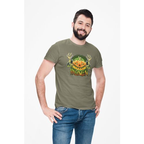 D&B Férfi/Unisex Póló ST00256 Halloween Katonai zöld-Méret S 133488506 - D&B