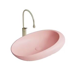 Zadabso rózsaszín kerámia ovális fürdőszobai mosdókagyló csapteleppel - Zadabso