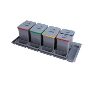 EKOTECH PRACTIKO 1200 beépíthető hulladékgyűjtő 3x15 literes és 2x7 literes tartályokkal konyhaszekrényhez, ferde nézet - Irodabútor