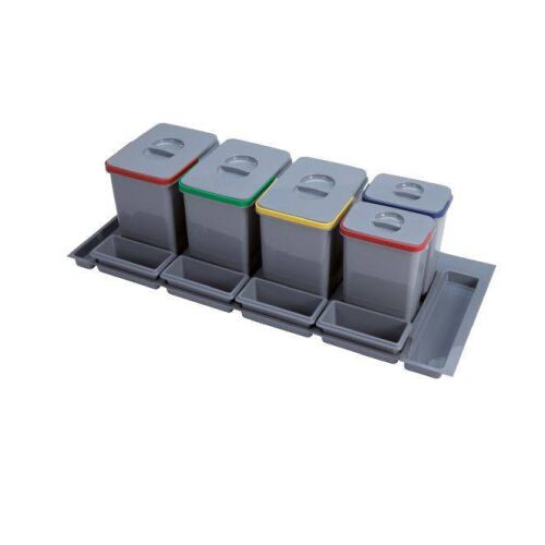 EKOTECH PRACTIKO 1200 beépíthető hulladékgyűjtő 3x15 literes és 2x7 literes tartályokkal konyhaszekrényhez, ferde nézet