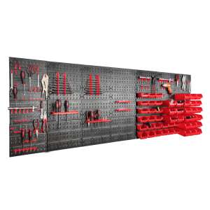SmileHOME Werkzeugwand mit 86 Halterungen und 48 Boxen 224x82,5cm #fekete-piros