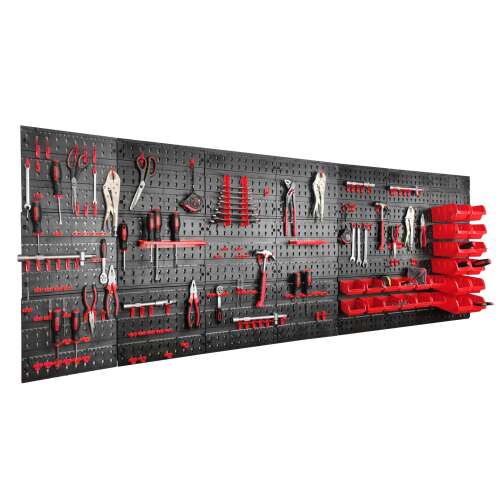 SmileHOME by Pepita Tool wall with 128 batteries and 24 boxes 224x82,5cm #fekete-piros