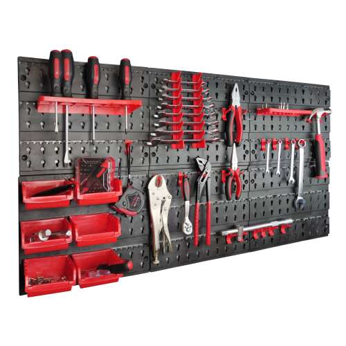 SmileHOME Werkzeugwand mit 24 Batterien und 6 Boxen 96x55cm #fekete-rot 42259338