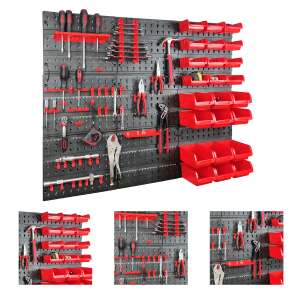 SmileHOME Werkzeugwand mit 48 Batterien und 24 Boxen 96x82,5cm #fekete-piros 86310276