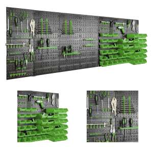 SmileHOME Werkzeugwand mit 86 Halterungen und 48 Boxen 224x82,5cm #fekete-zöld