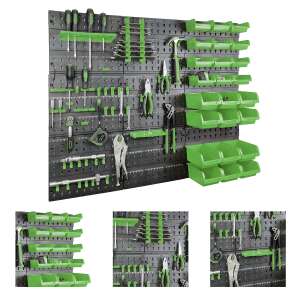 SmileHOME Perete de scule cu 48 de baterii și 24 de cutii 96x82,5cm #negru-verde 86310281
