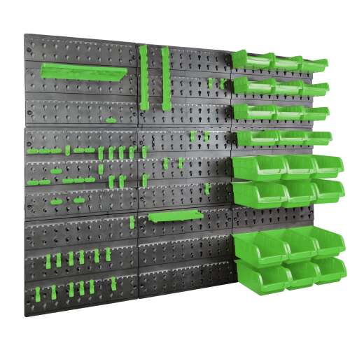 SmileHOME Tool Wall with 48 holders and 24 boxes, 96 x 82.5 cm, Black-Green