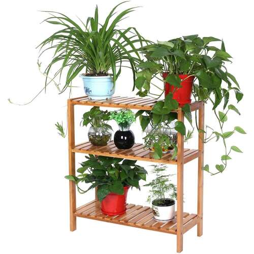 Bambusz virágtartó állvány 3 polccal, ideális a kedvenc növényeid bemutatásához