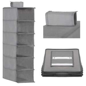 Springos 6-shelf hanging organizer, gray, collage, showing different angles and details - Closet organizer