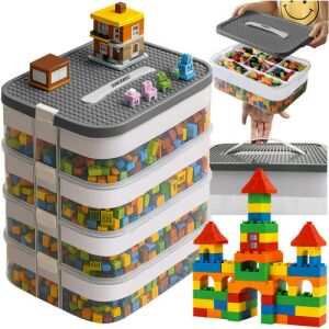 Kruzzel 4 szintes építőkocka tároló doboz LEGO kockákkal és építési példákkal - Kruzzel