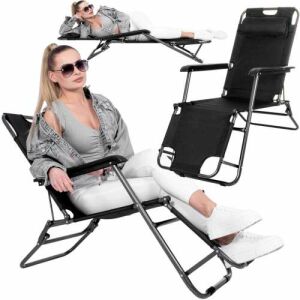 Springos Folding Garden Lounger - Black 133635861