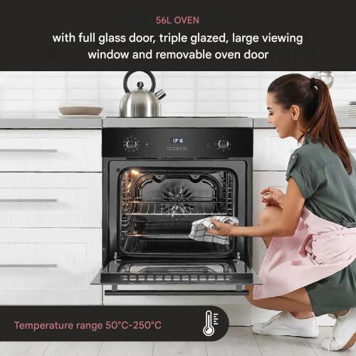 Bomann EBO7911N beépíthető sütő fekete színben, 56 literes kapacitással, háromrétegű üveggel és 50-250°C hőmérséklet tartománnyal