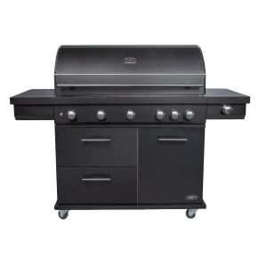 Boretti gázgrill, Imperatore Nero, 5 égőfej, 80x48 cm főzőfelület, oldalsó égőfej, tárolóhelyek, lágyan záródó ajtók, beépített hőmérő, szállításhoz kerekek, szellőzőnyílások, elegáns és prak