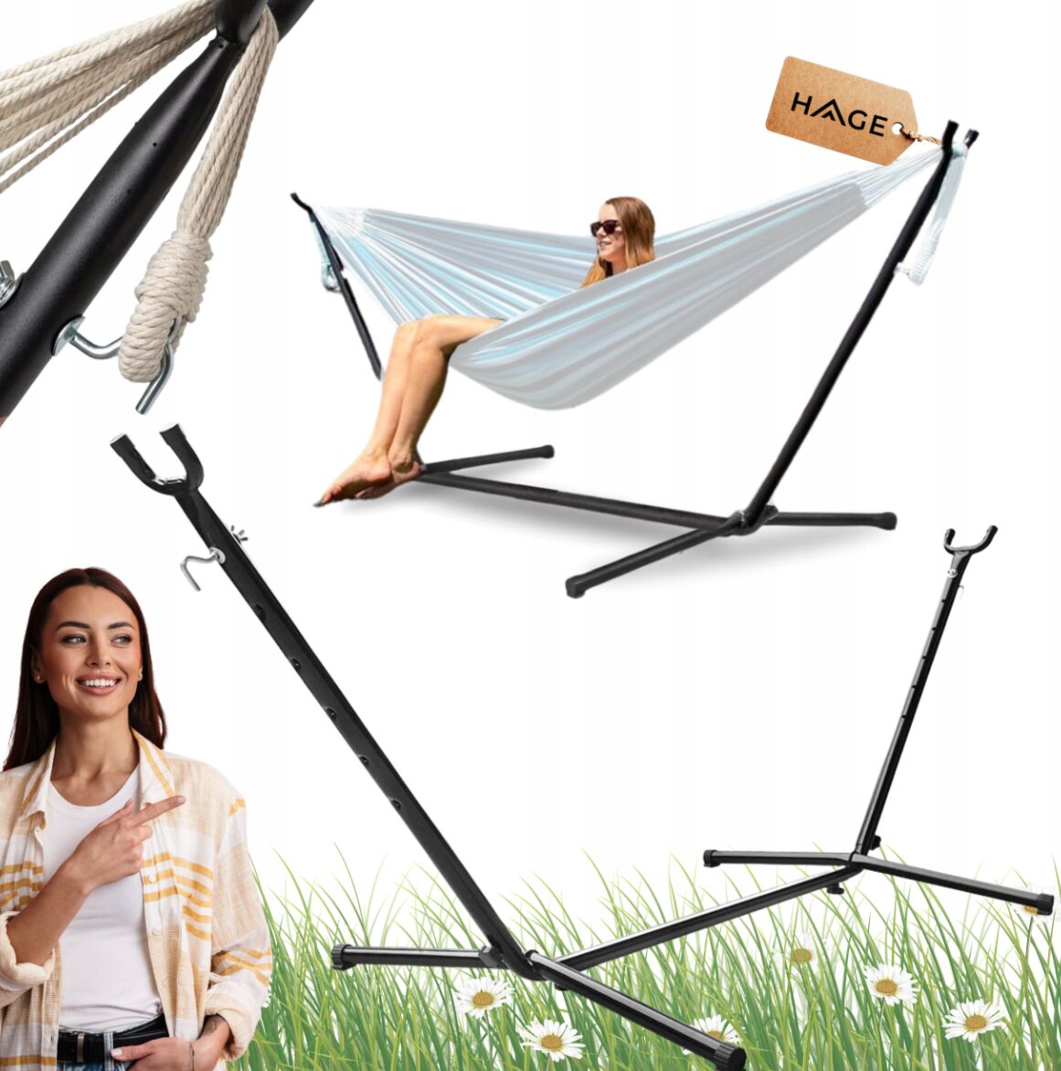 Univerzális acél Függőágy Állvány, 300kg teherbírás - Fekete