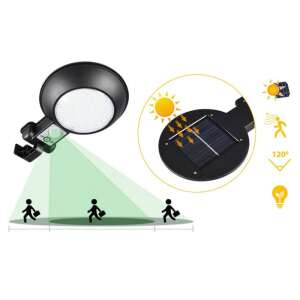 Napelemes mozgásérzékelős LED lámpa, a mozgásérzékelési terület és a napelem látható - Nonbrand Napelemes lámpa