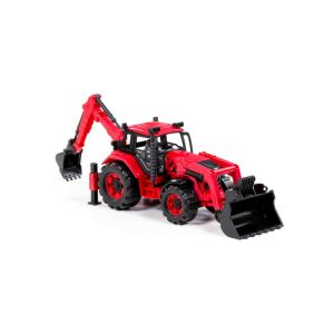 Polesie Piros Traktor-Exkavátor Játék Kanállal - 26cm