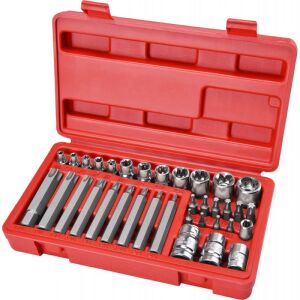 EXTOL PREMIUM BIT- und Steckschlüsselsatz 35-tlg. TORX, 1/4"+8mm+10mm+12mm Bits, 1/4"+3/8" Stecknüsse, Adapter C.V. Stahl, im Kunststoffkoffer 133958077 - Extol