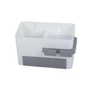 Fürdőszobai szervező fiókkal és hajszárító tartóval, szürke és fehér - Kozmetikai rendszerező