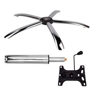 Комплект от метална балансираща плоча 26 x 15 см, основа 60 см и бутален цилиндър, газов, за офис столове, сребрист, 35 см