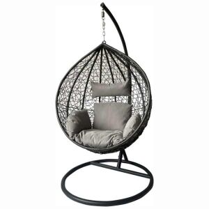 Висящ стол тип яйце Mercaton с черна рамка и сиви възглавници - Люлеещо се легло и люлеещ се стол