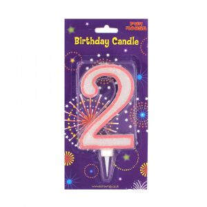 Lumânare aniversară, gigant, cifra 2, roz sclipitor, 12x8 cm 135909977 - Decoratii si echipamente pentru petreceri