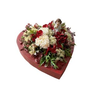 Piros fa szív sírra angyalkával 30 cm