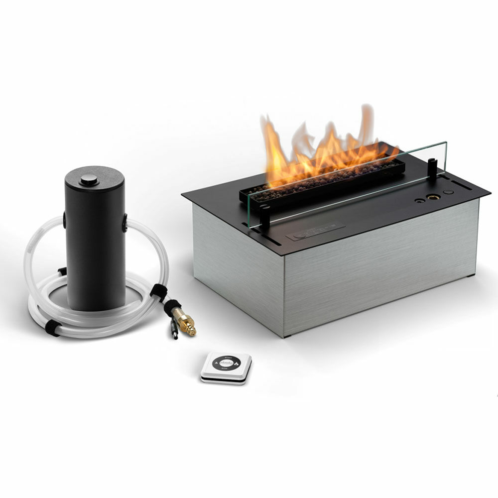 Senso Burner kamin / Automatski plamenik na bioetanol, Ugradbeni, S bioetanolom, 1,9 kW, 380 x 137 x 260 mm, Čelik, Srebrna, Za unutarnju upotrebu, S daljinskim upravljačem, 20 litara bioetanola, kaljeno staklo, keramičke trupce, set za montažu i korisnički priručnik u pakiranju!