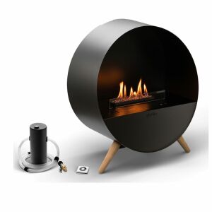 Bubble Wand- und Boden-Bioethanolkamin, 65 x 37 cm, schwarz, freistehend oder wandmontiert, mit abnehmbaren Beinen, 1,3 Liter Tank, mit Keramikscheiten, Fernbedienung, Brennstoffpumpe, gehärtetes Glas, Montagesatz im Paket enthalten! 134041323
