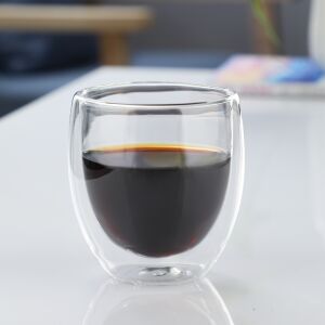 Pahar pentru cafea, cu pereti dubli, 250ml, din sticla, transparent, compact si ergonomic, termorezistent