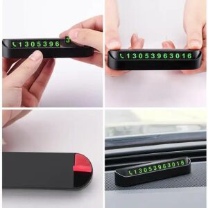 Telefonszámtartó, ideiglenes parkoláshoz, mágneses csíkkal és fluoreszkáló számjegyekkel, fekete színű