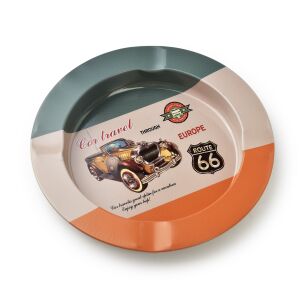 ASHLEY Retro stílusú fém hamutartó, Route 66 motívummal