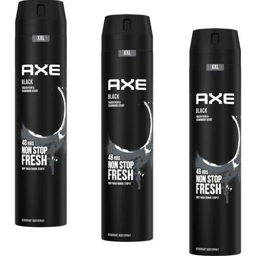 3 Balenia Axe Black Dezodorant Sprej na Telo pre Mužov, 48 Hodín Non Stop Fresh, XXL