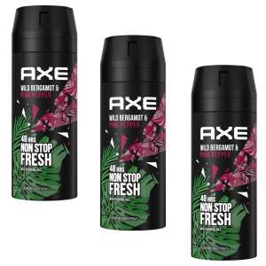 Axe Wild Bergamot & Pink Pepper Dezodorant sprej na telo, 3-balenie, 48 hodín nepretržitej sviežosti - Dezodor