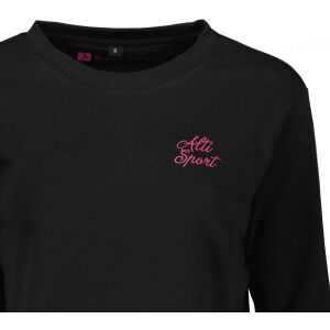Közelkép a fekete Altisport női crop felsőről rózsaszín logóval - Női pulóver