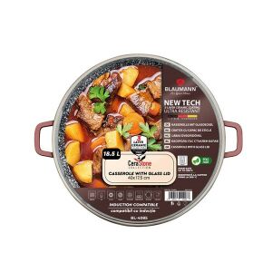 Blaumann Cerastone 18,5L bronz fazék üvegfedővel, 40 cm. Tartós, indukciós főzőlap kompatibilis edény pörköltekhez és levesekhez. - Blaumann