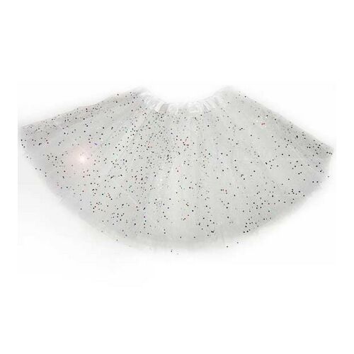 Tüll szoknya Tütü fehér színes glitterrel ~30 cm