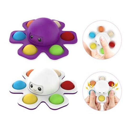 Fidget spinner pop it polip játék, lila és fehér, stresszoldó és szenzoros játék, hangulatváltó arcok - Pörgettyűs játék
