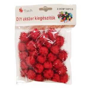 Pom-pom csillogó piros 2 cm-es 30 db/csomag