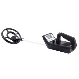 Esperanza TREASURE HUNTER metal detector, black, with adjustable length, showing the control panel and search coil - Metal detector