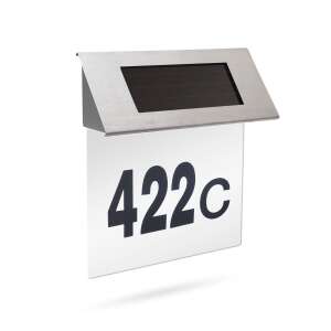 Solar house number plate in stainless steel - 18 x 20 cm