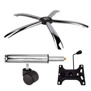 Zestaw metalowych płyt balansowych 26 x 15 cm, podstawa 60 cm, rolka uniwersalna Ø11 mm i cylinder tłokowy, gazowy, do krzeseł biurowych, srebrny, 35 cm 135876828 - Akcesoria do krzeseł biurowych