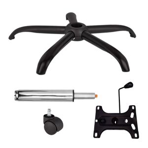 Zestaw metalowych płyt balansowych 26 x 15 cm, podstawa 64 cm, rolka uniwersalna Ø11 mm i cylinder tłokowy, gazowy, do krzeseł biurowych, srebrny, 35 cm 135876887 - Akcesoria do krzeseł biurowych