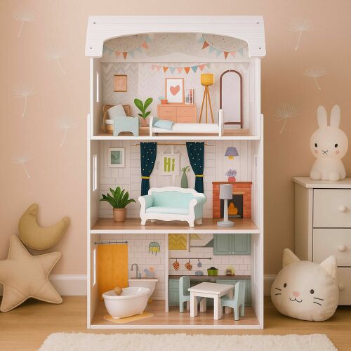 Ecotoys Alice fa babaház, 3 szint, 4 szoba, 9 bútordarab 174164663 - Babakonyha és játékkonyha, Babaház, Barkács játék, Indián sátor és Orvosos játék