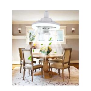 Stropný ventilátor s LED svetlom osvetľujúci jedáleň. Diaľkovo ovládaný stropný ventilátor E27 60W v prevádzke. - Lampy&osvetlenie