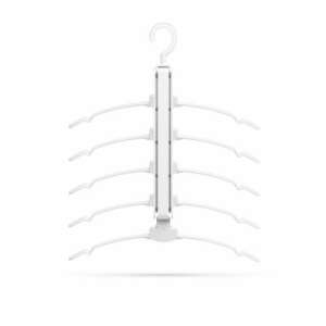 Space saving clothes hanger with 5 hooks, white, closed - Hanger and Hook