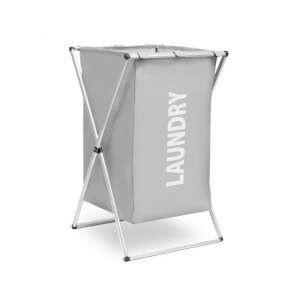 Grey laundry basket with metal frame, 55L capacity - Bewello